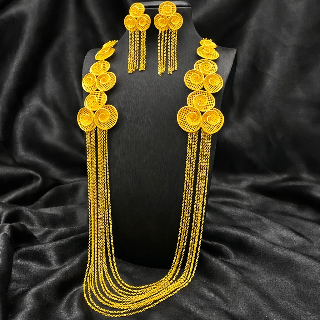 Tassel Gold-Plated Necklace And Earrings Set by Charm Jewelry