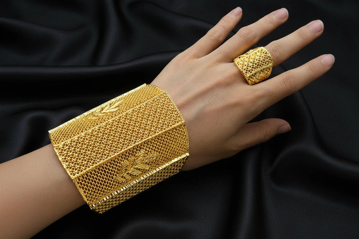 floral gold plated jewelry with elegant luxury design