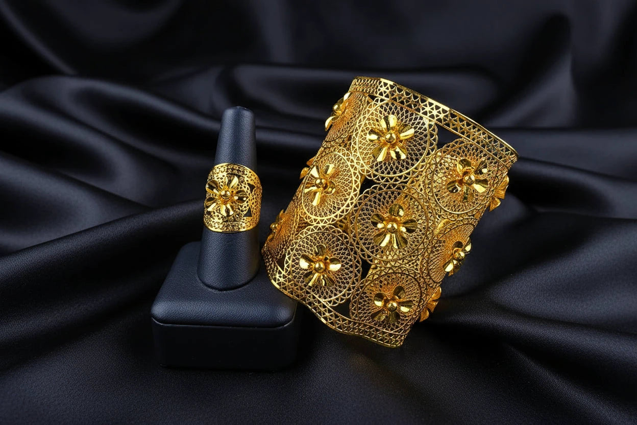 floral gold plated jewelry with elegant luxury design