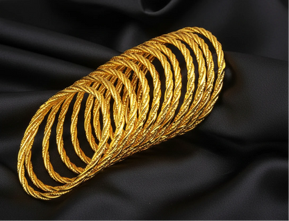 Intricate Woven Twisted Rope Pattern Gold-Plated Bangles by Charm Jewelry