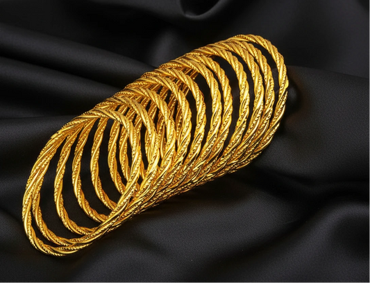Intricate Woven Twisted Rope Pattern Gold-Plated Bangles by Charm Jewelry