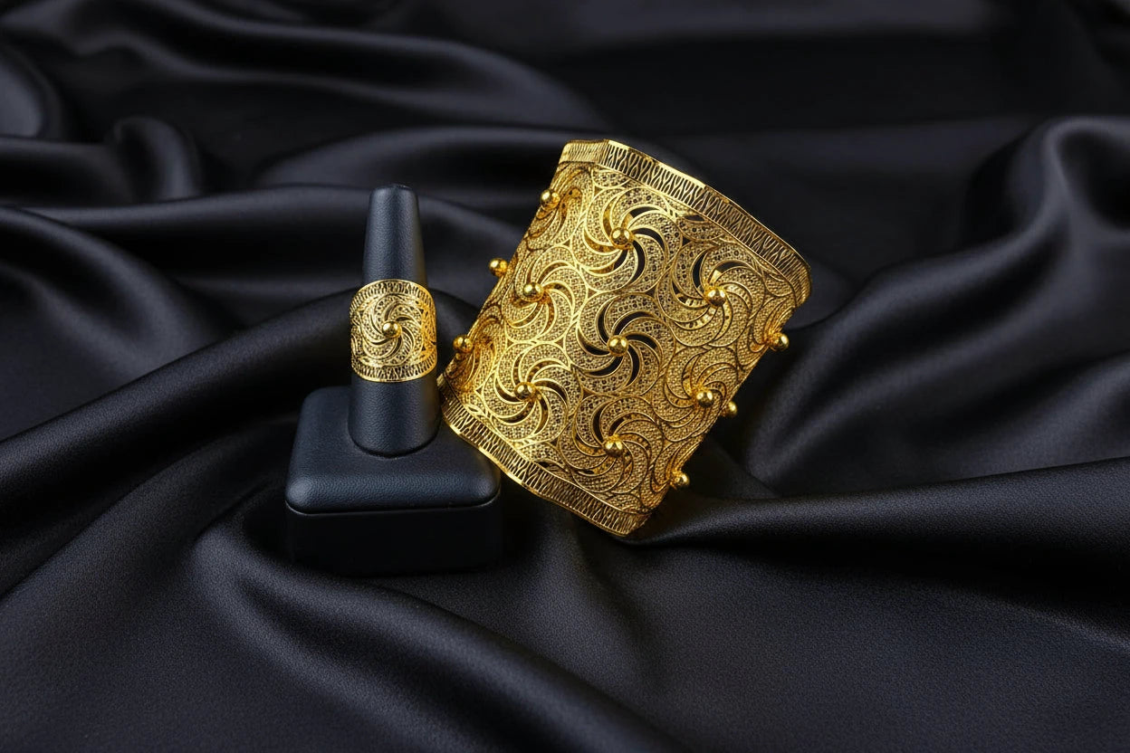 floral gold plated jewelry with elegant luxury design