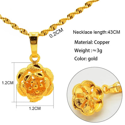 Floral beaded Gold necklace with pendant on a white background, showing measurements and material details.