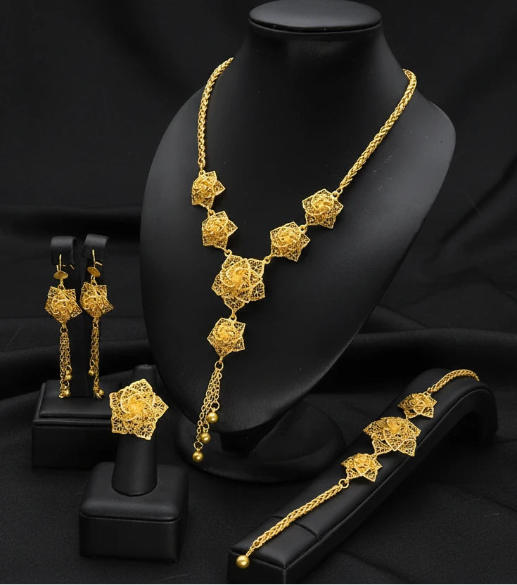 floral gold plated jewelry with elegant luxury design