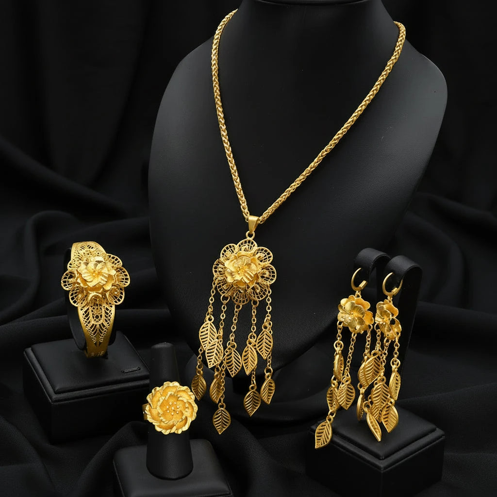 floral gold plated jewelry with elegant luxury design