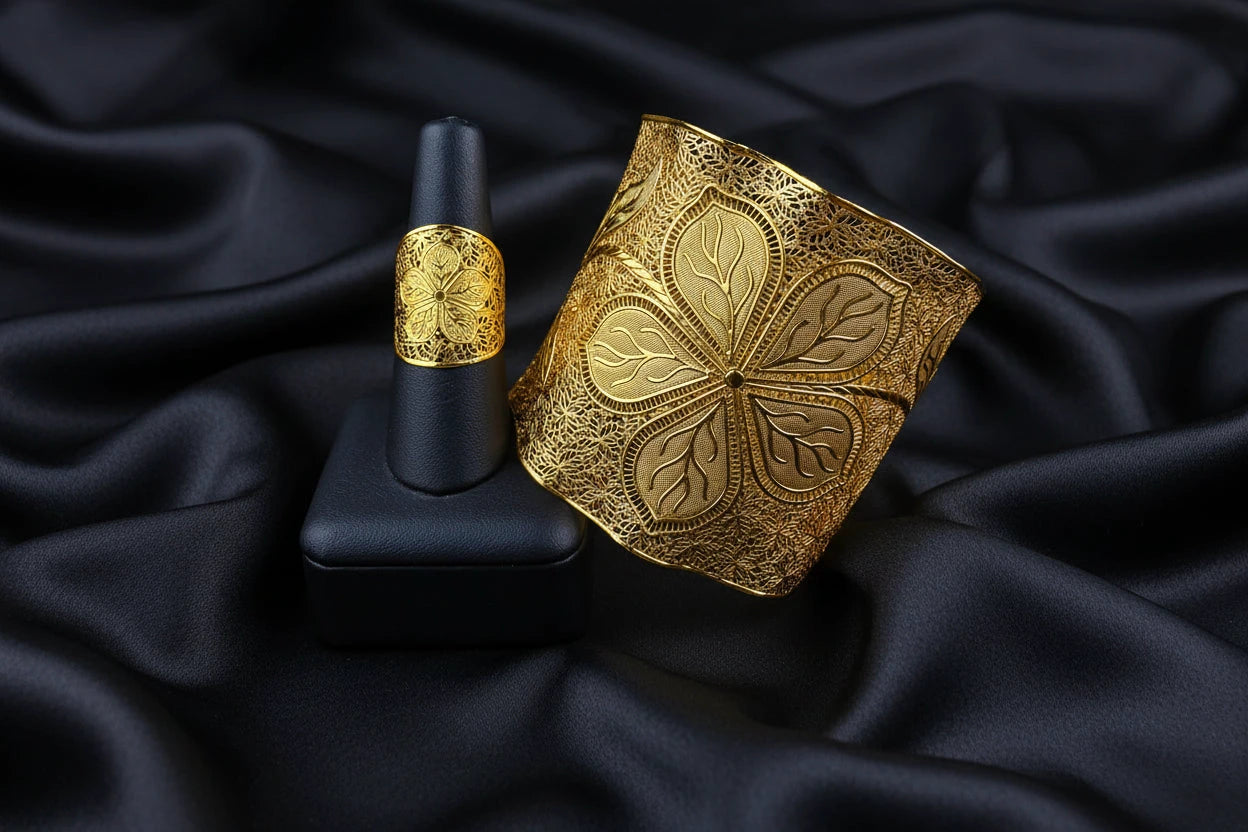 floral gold plated jewelry with elegant luxury design