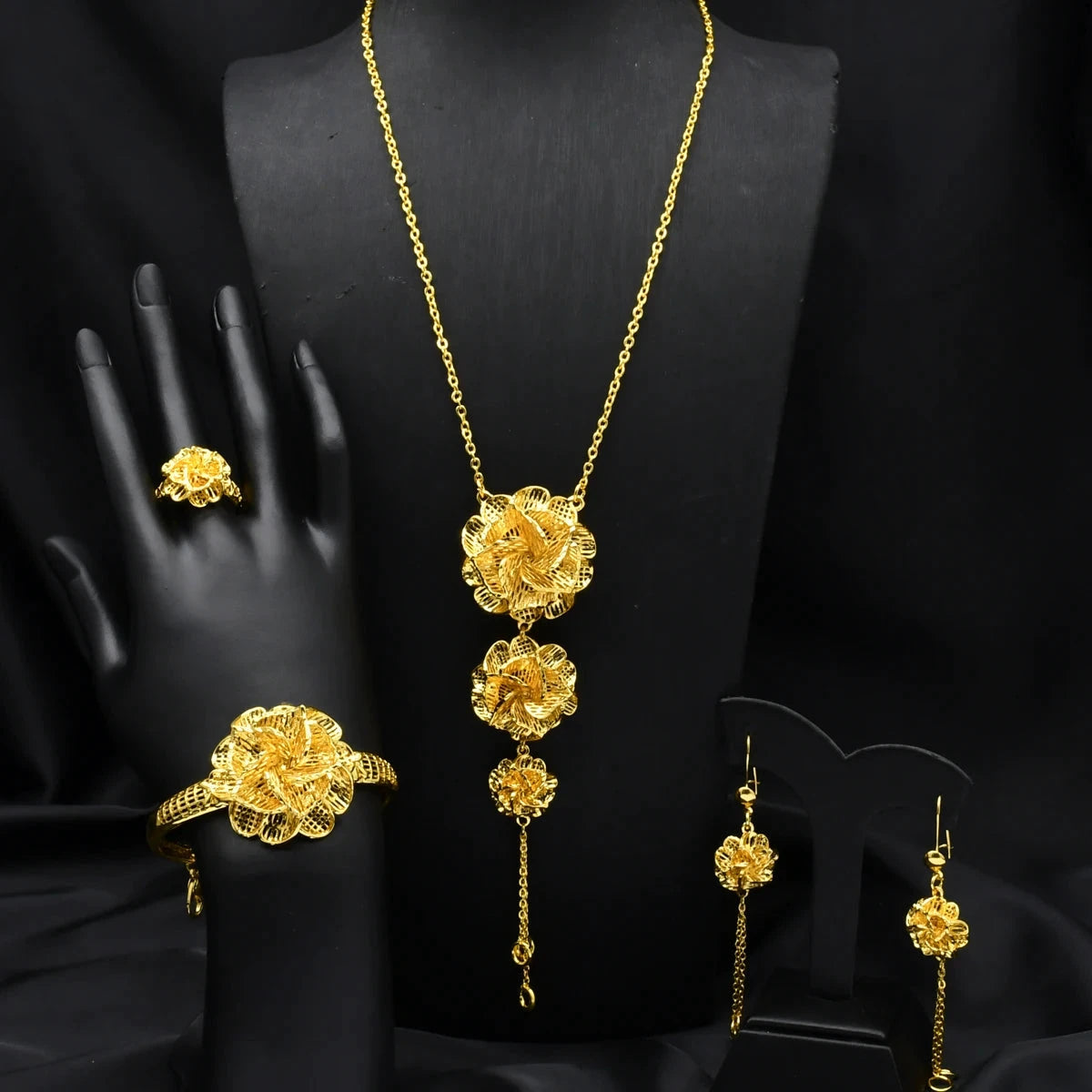 floral gold plated jewelry with elegant luxury design