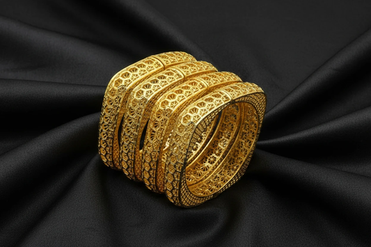 Intricate Geometric Filigree Gold-Plated Bracelet by Charm Jewelry