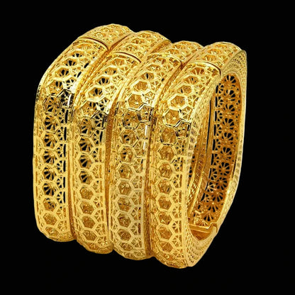 Intricate Geometric Filigree Gold-Plated Bracelet by Charm Jewelry