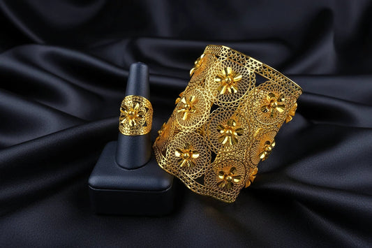 floral gold plated jewelry with elegant luxury design