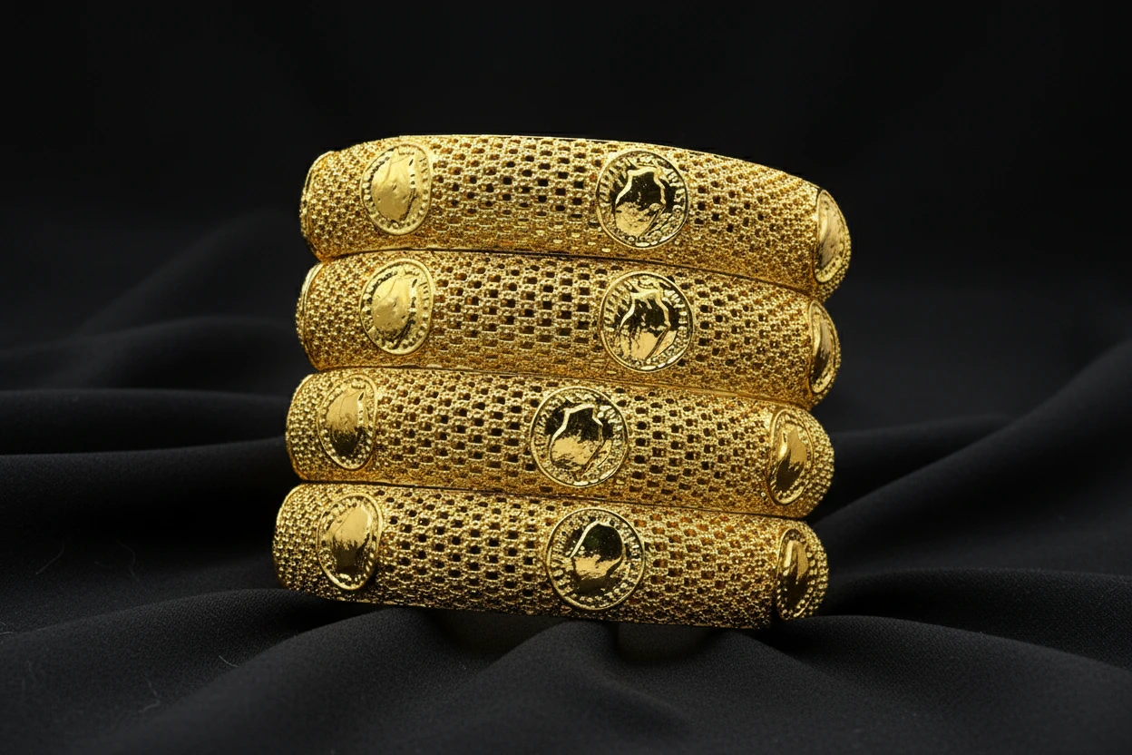 Magnia Coin Charm Medallion Detailing Gold-Plated Bracelet by Charm Jewelry