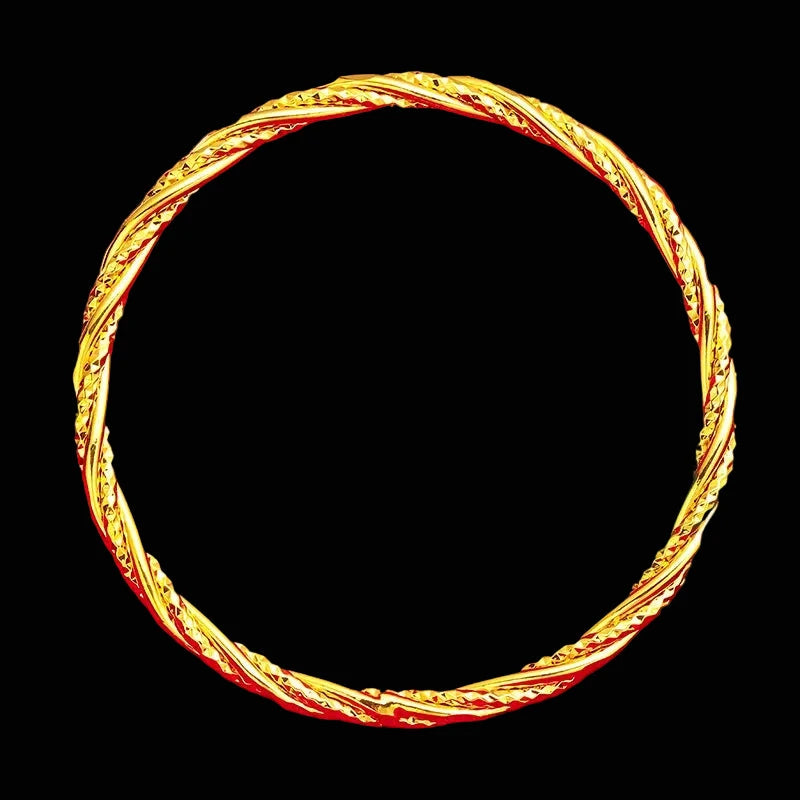 Intricate woven twisted rope pattern gold-plated bangle, lightweight and hypoallergenic.
