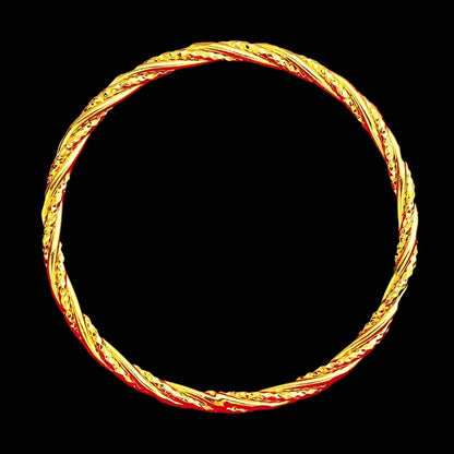 Intricate woven twisted rope pattern gold-plated bangle, lightweight and hypoallergenic.